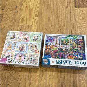 1000 Piece Puzzles Easter Bunny Rabbit Seesaw EZ Grip Flasback Yard Sale 80s 90s